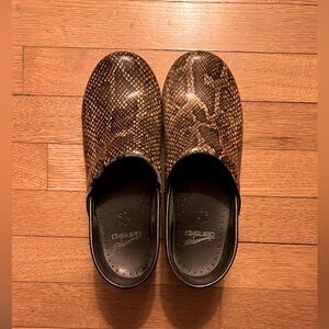 Dansko Brown Snake Print Clogs